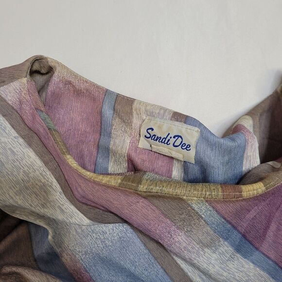 VINTAGE 70s striped short sleeve fit and flare midi day dress M - Picture 8 of 16